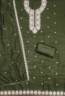 sea green georgette embroidered unstitched dressmaterials 3 pair top bottom dupptaa 3