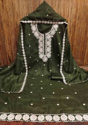 sea green georgette embroidered unstitched dressmaterials 3 pair top bottom dupptaa 4