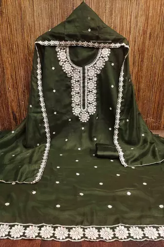 sea green georgette embroidered unstitched dressmaterials 3 pair top bottom dupptaa