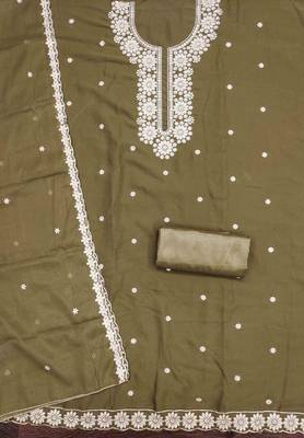 sea green georgette embroidered unstitched dressmaterials 3 pair top bottom dupptaa 3