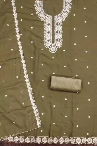 sea green georgette embroidered unstitched dressmaterials 3 pair top bottom dupptaa