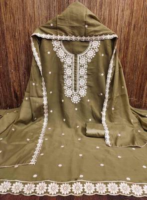 sea green georgette embroidered unstitched dressmaterials 3 pair top bottom dupptaa 4