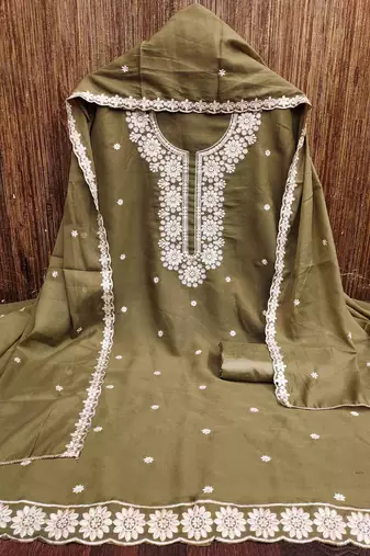 sea green georgette embroidered unstitched dressmaterials 3 pair top bottom dupptaa