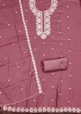 pink georgette embroidered unstitched dressmaterials 3 pair top bottom dupptaa 2
