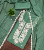 sea green georgette embroidered unstitched dressmaterials 3 pair top bottom dupptaa