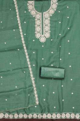 sea green georgette embroidered unstitched dressmaterials 3 pair top bottom dupptaa 2