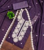 purple georgette embroidered unstitched dressmaterials 3 pair top bottom dupptaa