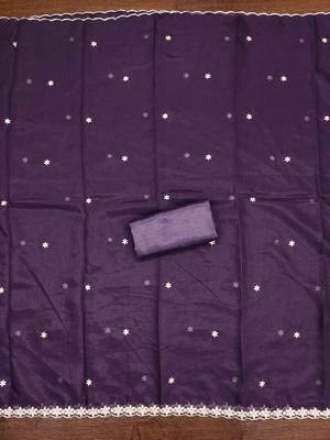 purple georgette embroidered unstitched dressmaterials 3 pair top bottom dupptaa 2