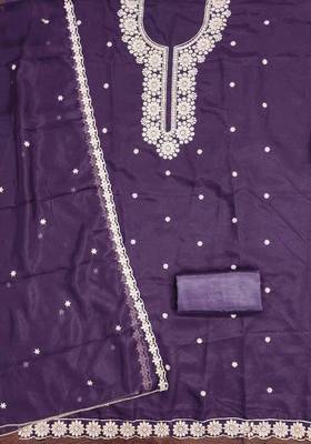 purple georgette embroidered unstitched dressmaterials 3 pair top bottom dupptaa 3