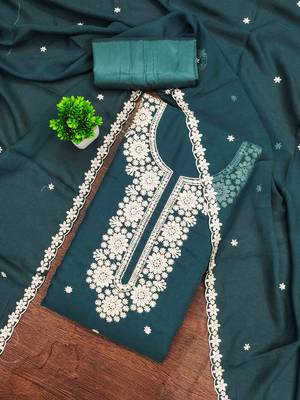 teal georgette embroidered unstitched dressmaterials 3 pair top bottom dupptaa 1
