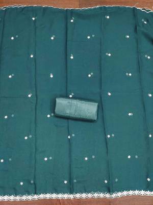 teal georgette embroidered unstitched dressmaterials 3 pair top bottom dupptaa 2