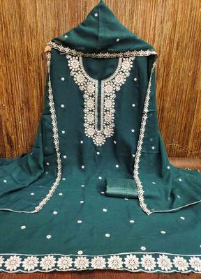 teal georgette embroidered unstitched dressmaterials 3 pair top bottom dupptaa 4