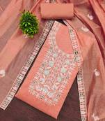 Orange chanderi  embroidered unstitched dressmaterials 3 pair top bottom dupptaa