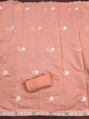 Orange chanderi  embroidered unstitched dressmaterials 3 pair top bottom dupptaa 2