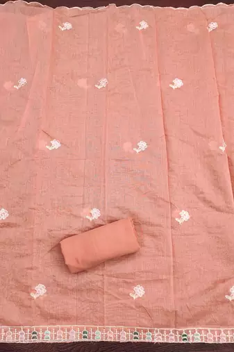 Orange chanderi  embroidered unstitched dressmaterials 3 pair top bottom dupptaa