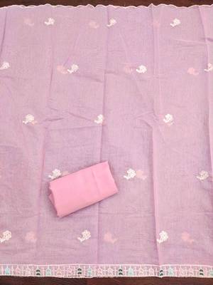 Pink chanderi  embroidered unstitched dressmaterials 3 pair top bottom dupptaa 4