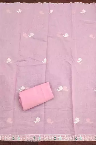 Pink chanderi  embroidered unstitched dressmaterials 3 pair top bottom dupptaa