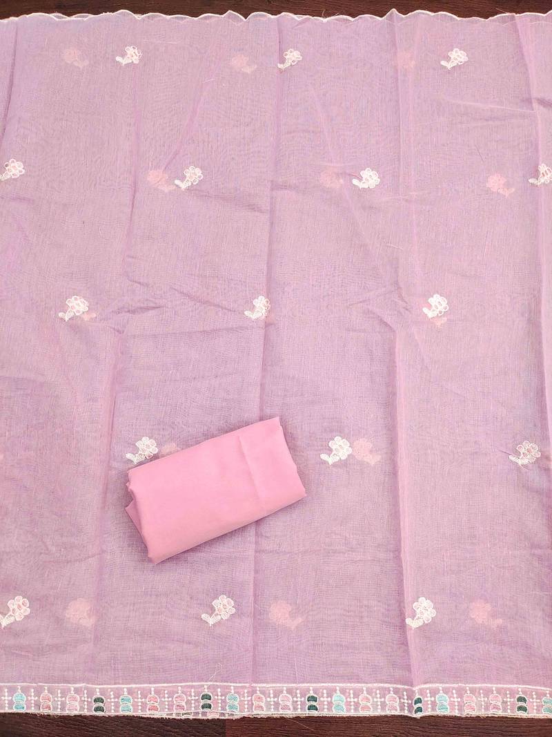 Pink chanderi  embroidered unstitched dressmaterials 3 pair top bottom dupptaa