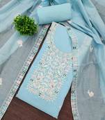 Teal chanderi  embroidered unstitched dressmaterials 3 pair top bottom dupptaa