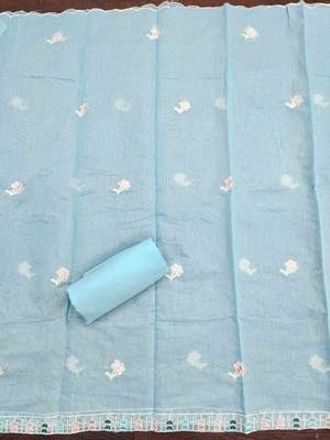 Teal chanderi  embroidered unstitched dressmaterials 3 pair top bottom dupptaa 3
