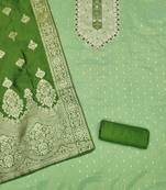 Green silk embroidered unstitched dressmaterials 3 pair top bottom dupptaa