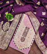 Lavender silk embroidered unstitched dressmaterials 3 pair top bottom dupptaa