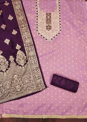 Lavender silk embroidered unstitched dressmaterials 3 pair top bottom dupptaa 2