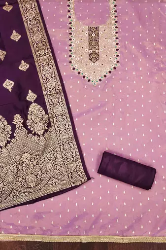 lavender silk blend embroidered unstitched dressmaterials 3 pair top bottom dupptaa
