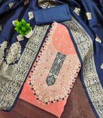 Orange silk embroidered unstitched dressmaterials 3 pair top bottom dupptaa