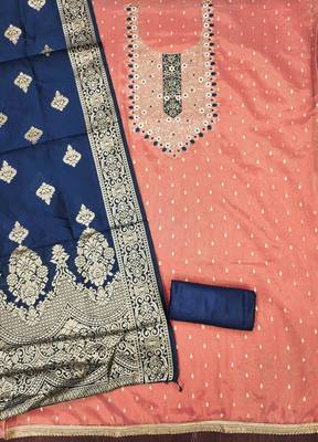 Orange silk embroidered unstitched dressmaterials 3 pair top bottom dupptaa 2