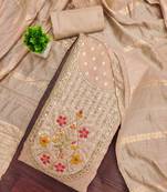 Cream silk embroidered unstitched dressmaterials 3 pair top bottom dupptaa
