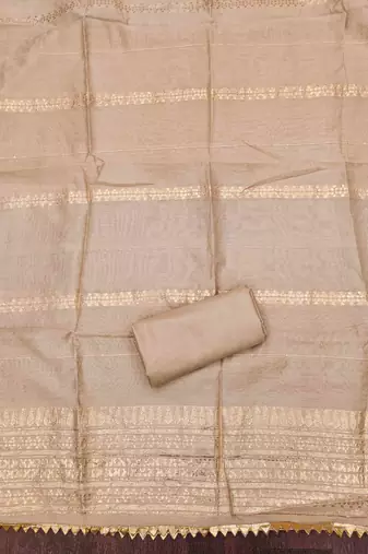 Cream silk embroidered unstitched dressmaterials 3 pair top bottom dupptaa