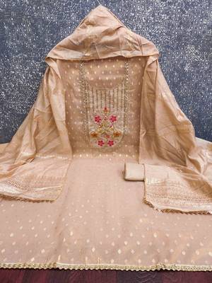 Cream silk embroidered unstitched dressmaterials 3 pair top bottom dupptaa 4
