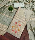 Grey silk embroidered unstitched dressmaterials 3 pair top bottom dupptaa