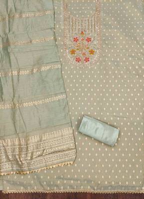 Grey silk embroidered unstitched dressmaterials 3 pair top bottom dupptaa 2