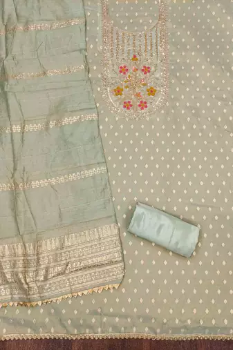grey silk blend embroidered unstitched dressmaterials 3 pair top bottom dupptaa