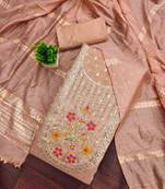 Orange silk embroidered unstitched dressmaterials 3 pair top bottom dupptaa