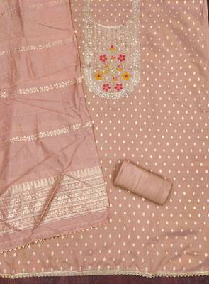 Orange silk embroidered unstitched dressmaterials 3 pair top bottom dupptaa 2
