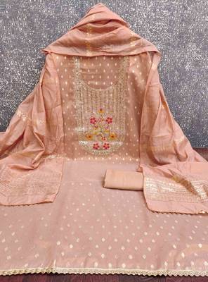 Orange silk embroidered unstitched dressmaterials 3 pair top bottom dupptaa 4