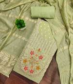 Sea green silk embroidered unstitched dressmaterials 3 pair top bottom dupptaa