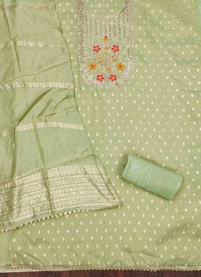 Sea green silk embroidered unstitched dressmaterials 3 pair top bottom dupptaa 3