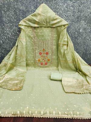 Sea green silk embroidered unstitched dressmaterials 3 pair top bottom dupptaa 4