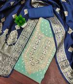 Blue silk embroidered unstitched dressmaterials 3 pair top bottom dupptaa