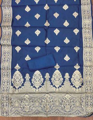 Blue silk embroidered unstitched dressmaterials 3 pair top bottom dupptaa 2