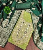 Green silk embroidered unstitched dressmaterials 3 pair top bottom dupptaa