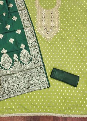 Green silk embroidered unstitched dressmaterials 3 pair top bottom dupptaa 2