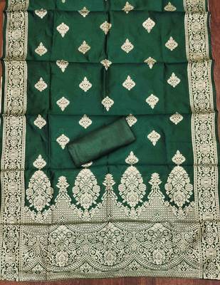Green silk embroidered unstitched dressmaterials 3 pair top bottom dupptaa 3