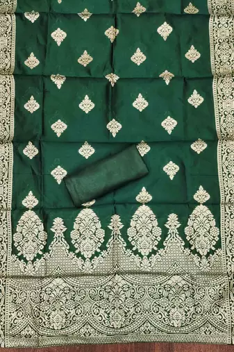 Green silk embroidered unstitched dressmaterials 3 pair top bottom dupptaa
