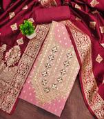 Maroon silk embroidered unstitched dressmaterials 3 pair top bottom dupptaa