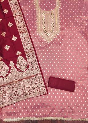 Maroon silk embroidered unstitched dressmaterials 3 pair top bottom dupptaa 2